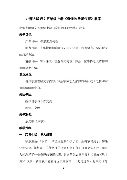 北师大版语文五年级上册《奇怪的圣诞包裹》教案