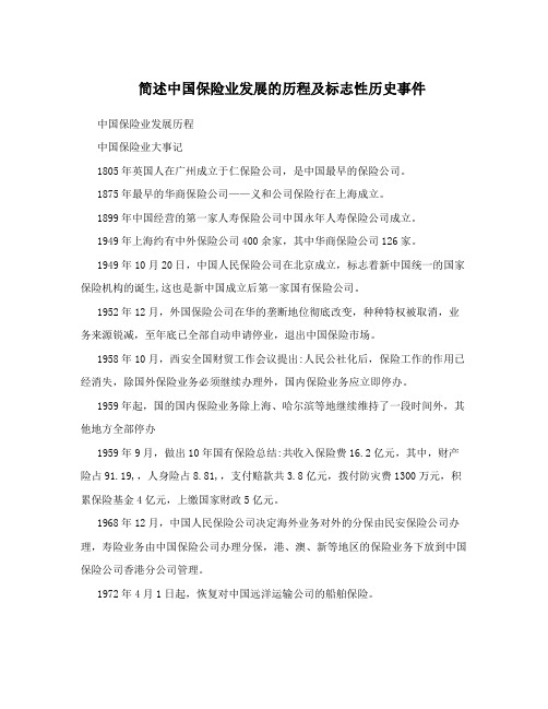 简述中国保险业发展的历程及标志性历史事件