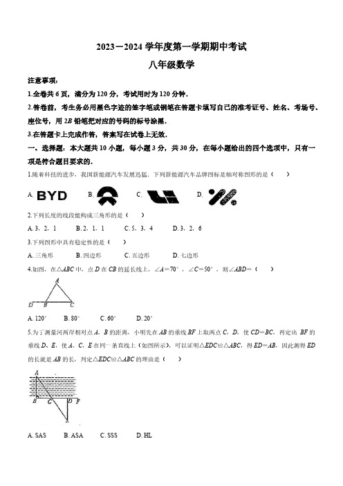 广东省韶关市翁源县2023-2024学年八年级上学期期中数学试题(含答案)