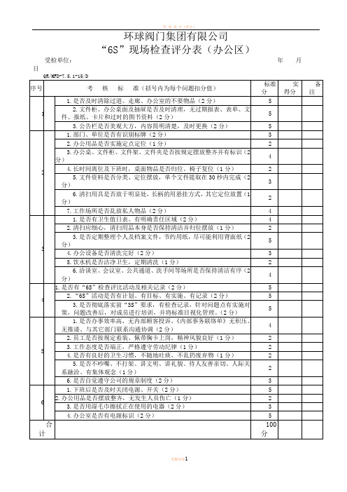 工厂6S现场检查评分表