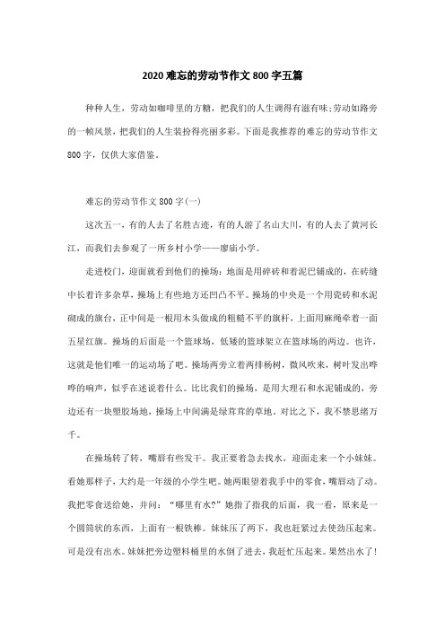 2020难忘的劳动节作文800字五篇