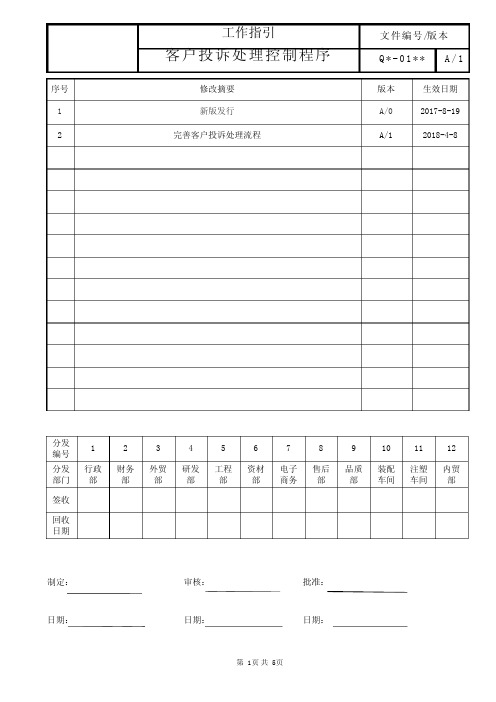 客户投诉处理控制程序