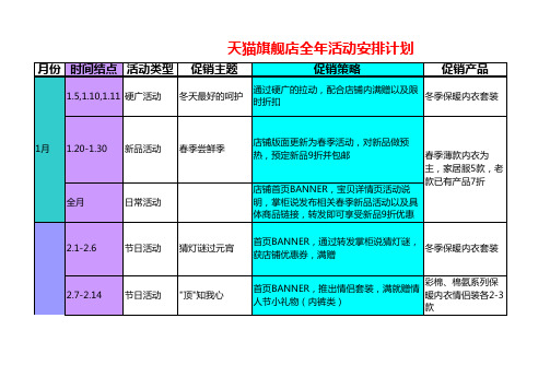 天猫旗舰店全年活动安排计划(服装类)