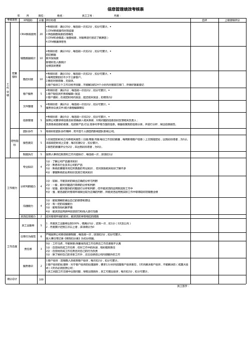 信息管理绩效考核表