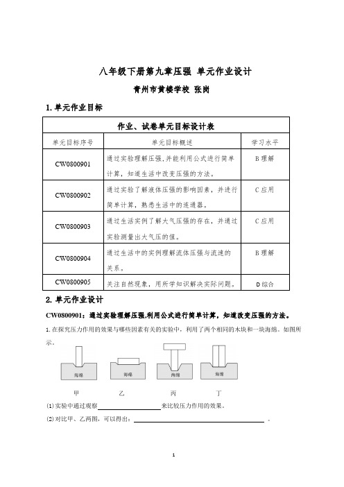 八年级下册物理第9单元创新实践作业