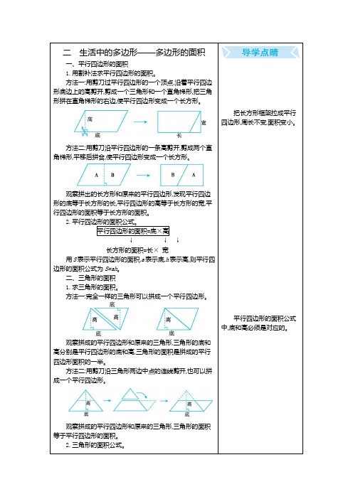 青岛版(五四制)四年级数学下册第二单元《多边形的面积》知识点汇总