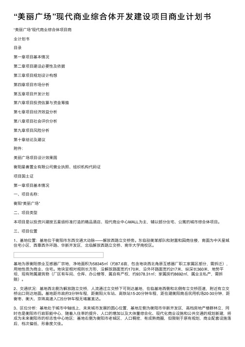 “美丽广场”现代商业综合体开发建设项目商业计划书