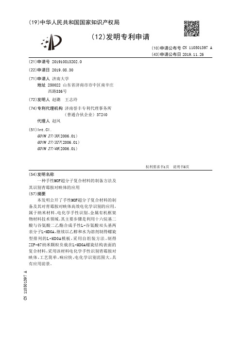 一种手性MOF超分子复合材料的制备方法及其识别青霉胺对映体的应用