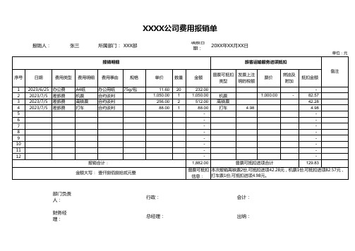 费用报销单模板