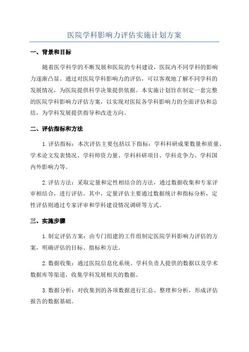 医院学科影响力评估实施计划方案