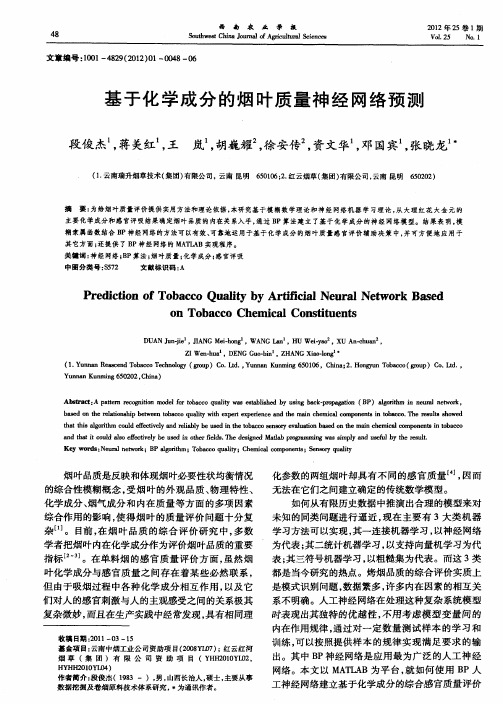 基于化学成分的烟叶质量神经网络预测