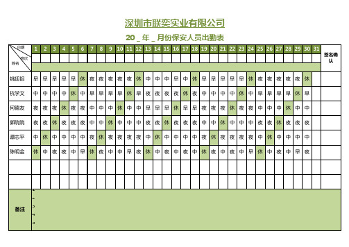 月份保安人员出勤表