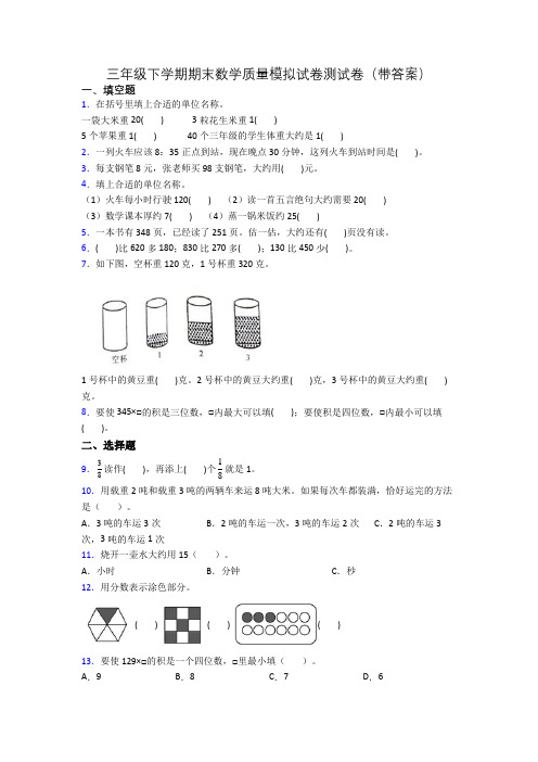 三年级下学期期末数学质量模拟试卷测试卷(带答案)