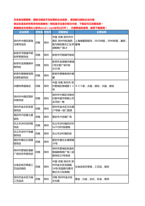 新版河南省郑州银饰店工商企业公司商家名录名单联系方式大全14家