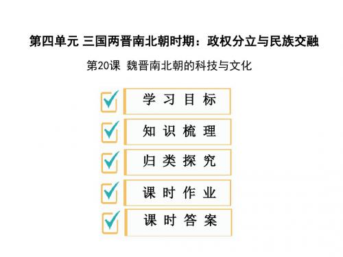 2019秋人教部编版七年级历史上册课件：第20课 魏晋南北朝的科技和文化 (共26张PPT)