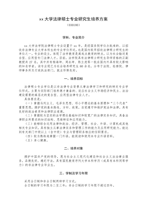 苏州大学法律硕士专业研究生培养方案