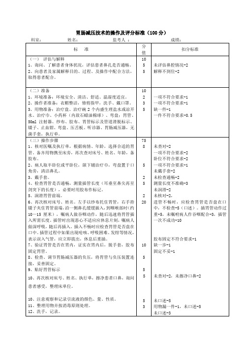 胃肠减压技术的操作流程及评分标准