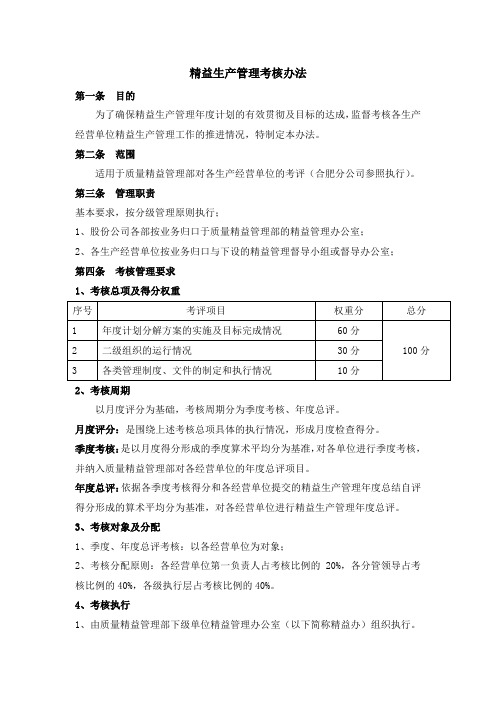 精益生产管理考核办法