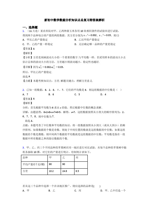 新初中数学数据分析知识点总复习附答案解析