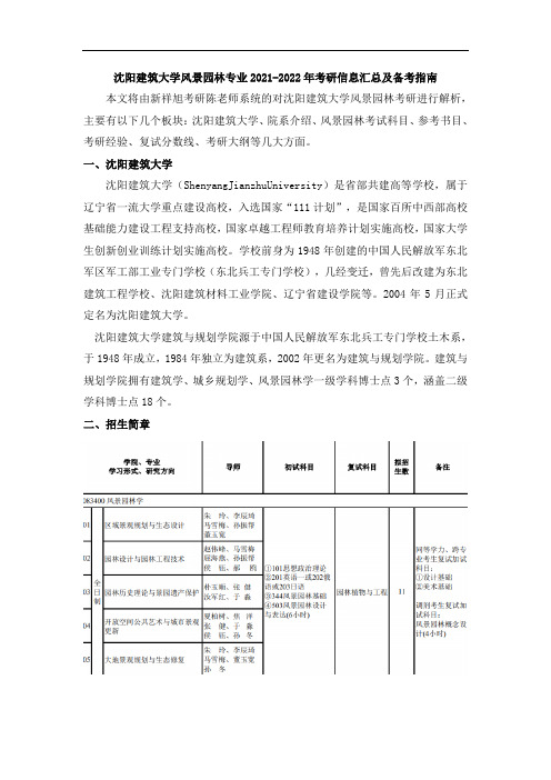 沈阳建筑大学风景园林专业2021-2022年考研信息汇总及备考指南