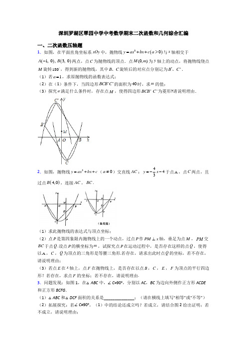 深圳罗湖区翠园中学中考数学期末二次函数和几何综合汇编