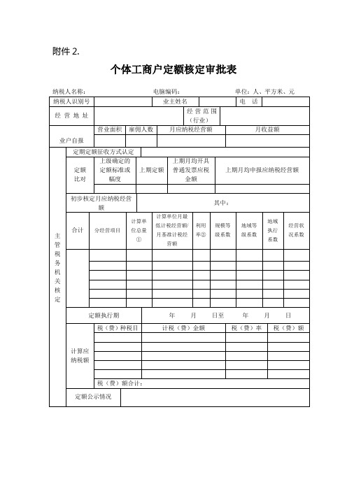 个体工商户定额核定审批表