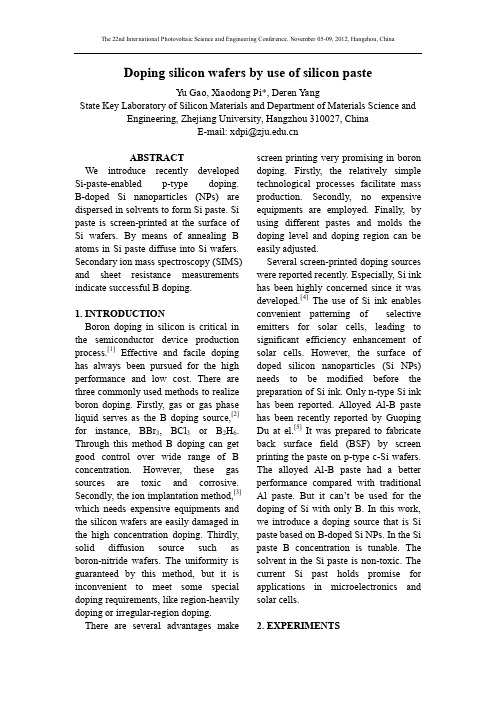 Doping silicon wafers by use of silicon paste