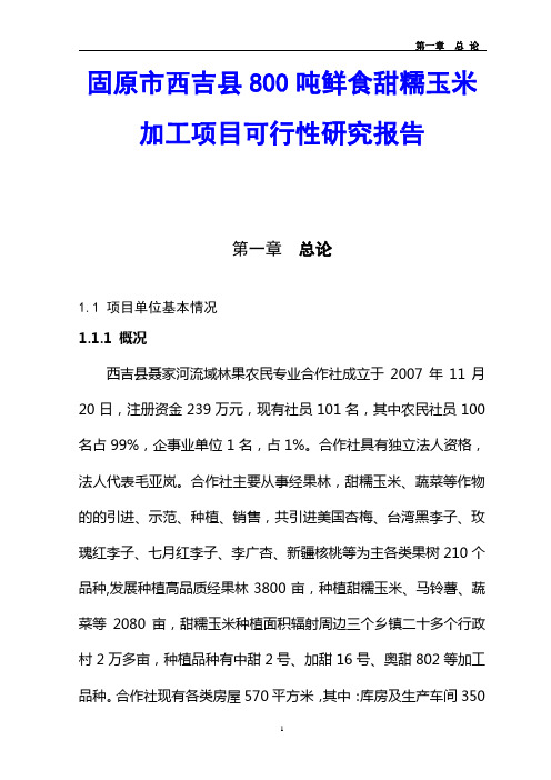 固原市西吉县800吨鲜食甜糯玉米加工项目可行性研究报告