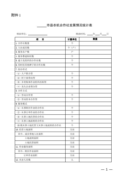 农机合作社发展情况统计表