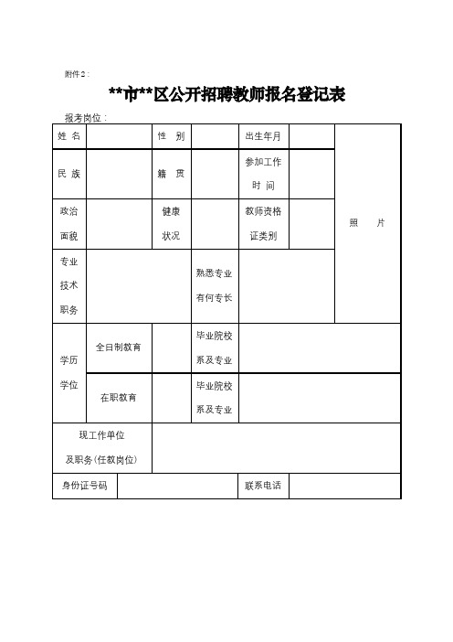 XX市XX区公开招聘教师报名登记表【模板】(2)