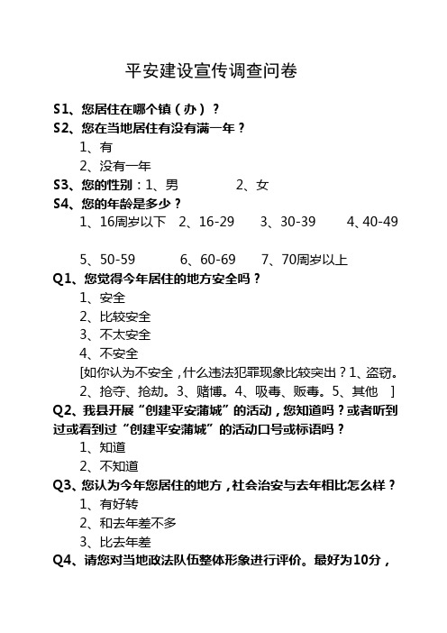 平安建设宣传调查问卷