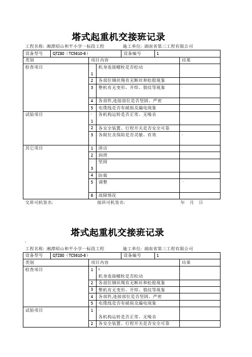 塔式起重机交接班记录表