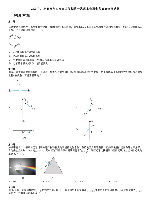 2024年广东省梅州市高三上学期第一次质量检测全真演练物理试题