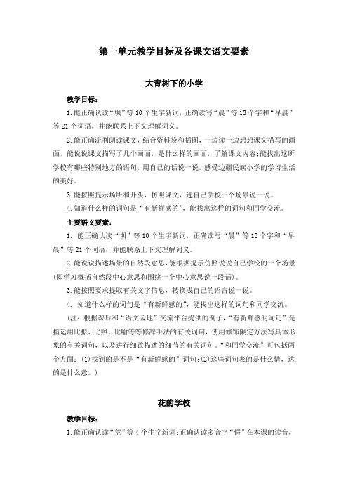 部编版三年级上册语文第一单元教学目标及各课文语文要素