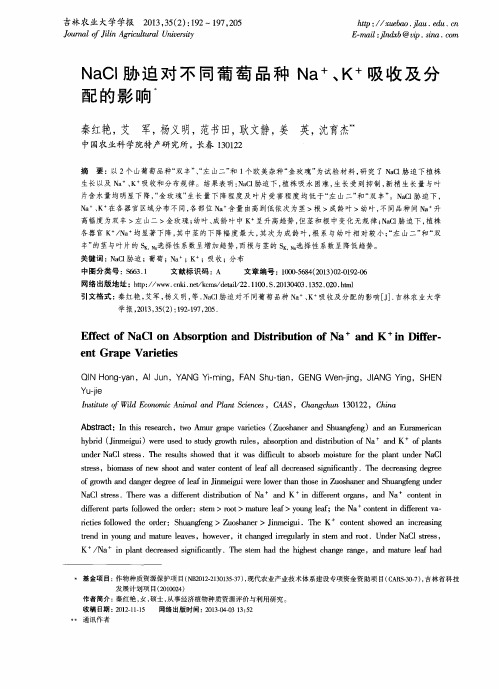 NaCl胁迫对不同葡萄品种Na+、K+吸收及分配的影响