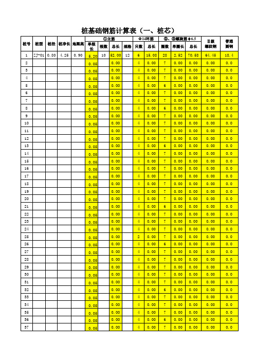 人工挖孔桩钢筋砼护壁及灌注砼桩芯工程量计算表
