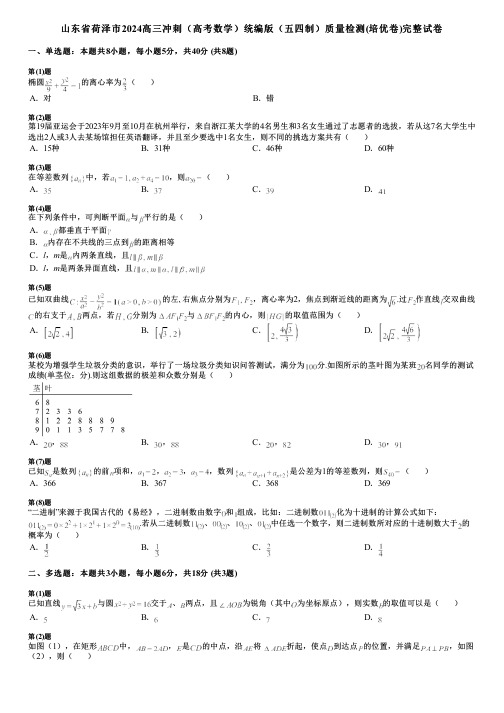 山东省荷泽市2024高三冲刺(高考数学)统编版(五四制)质量检测(培优卷)完整试卷