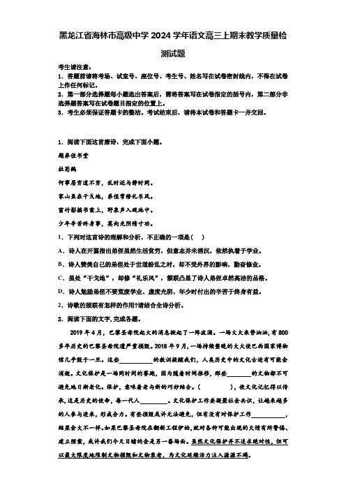 黑龙江省海林市高级中学2024学年语文高三上期末教学质量检测试题含解析