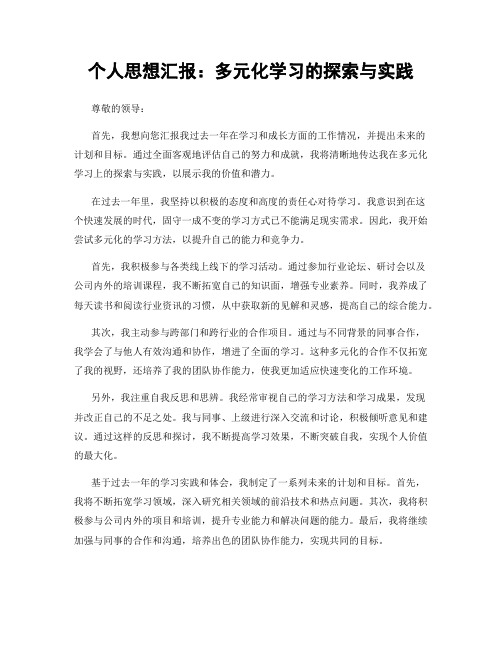 个人思想汇报：多元化学习的探索与实践