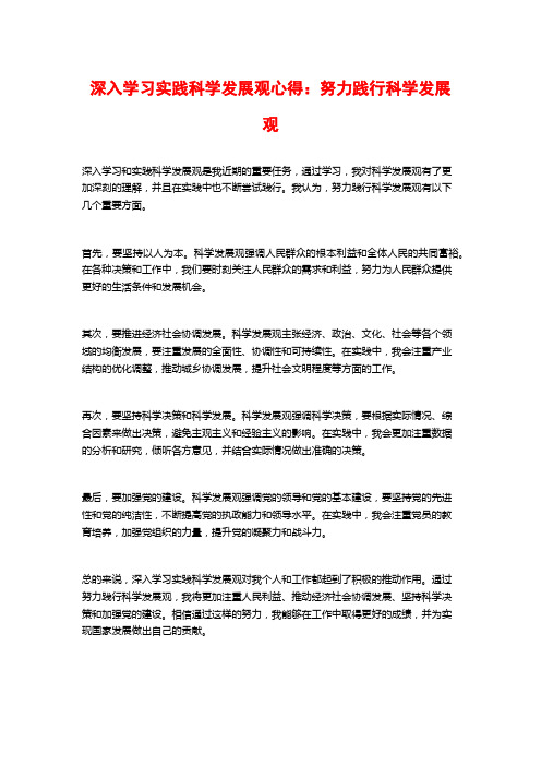 深入学习实践科学发展观心得：努力践行科学发展观