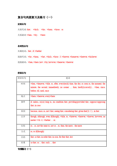 复合句巩固复习及练习(一)(有答案)