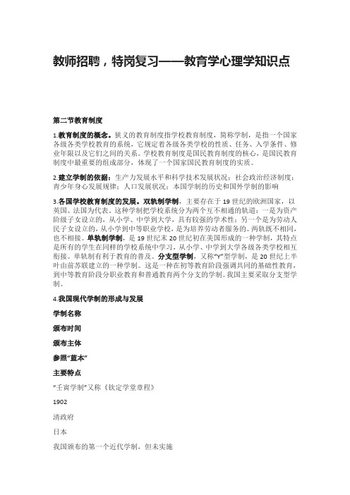 教师招聘,特岗复习—教育学心理学知识点(第二节教育制度)