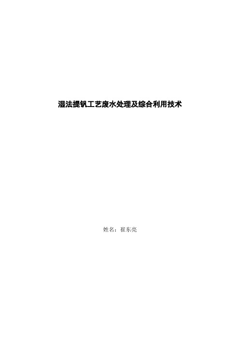 湿法提钒工艺废水处理及综合利用技术