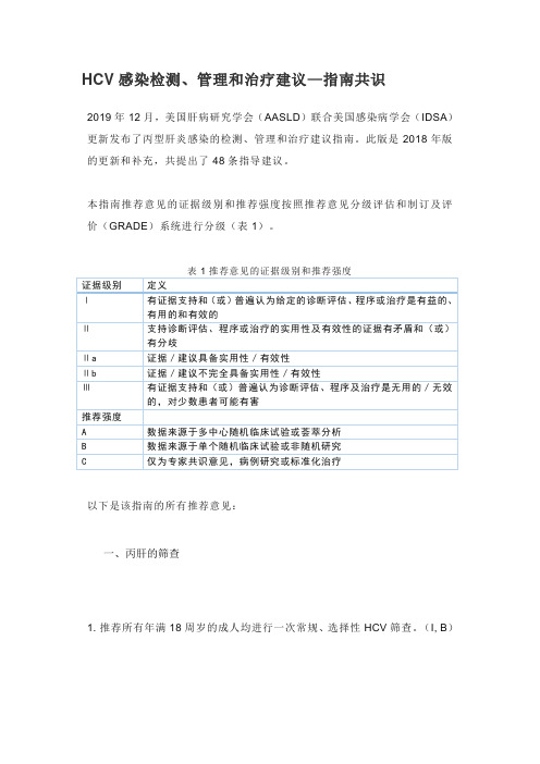 HCV感染检测、管理和治疗建议