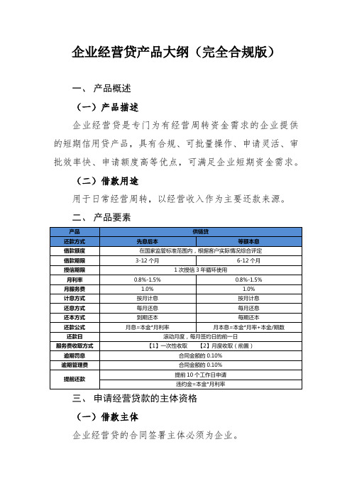 企业经营贷产品大纲及全套附件 完全合规版