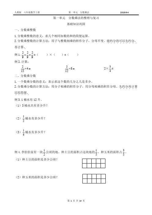 人教版  六上  第一单元  分数乘法的整理与复习(附答案)