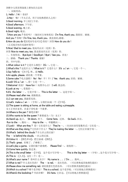 剑桥少儿英语预备级上册知识点总结