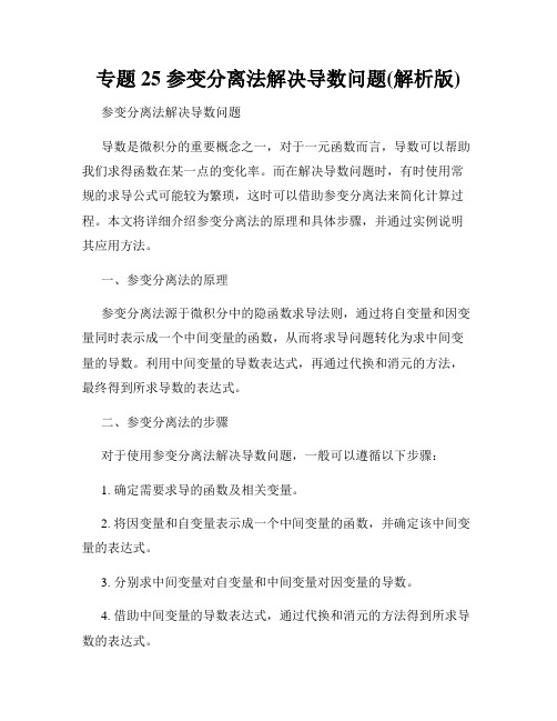 专题25 参变分离法解决导数问题(解析版)