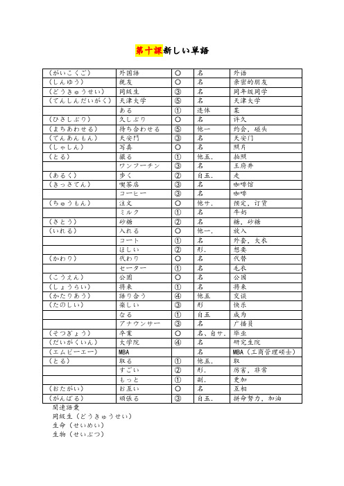 新世纪日本语教程初级 第十课新しい単语