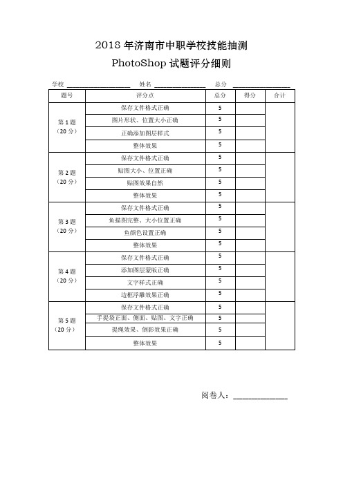 2018年济南市中职学校计算机应用专业技能抽测Photoshop试题评分细则1